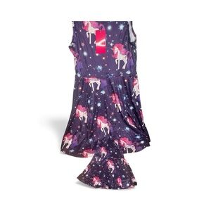 Unicorn Print Kids Casual Dress with matching dress for a doll - Purple